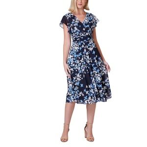 Jessica Howard Navy and White Floral Midi Dress